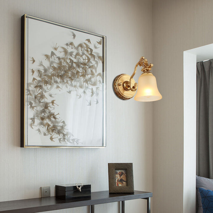 Skørter | White frosted Glass Bell Wall mounted Lamp Traditional 1/2/3 Heads Bathroom Vanity Lighting Fixture in Brass
