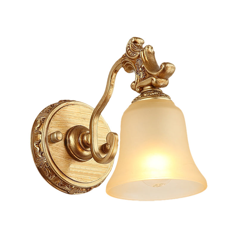 Skørter | White frosted Glass Bell Wall mounted Lamp Traditional 1/2/3 Heads Bathroom Vanity Lighting Fixture in Brass