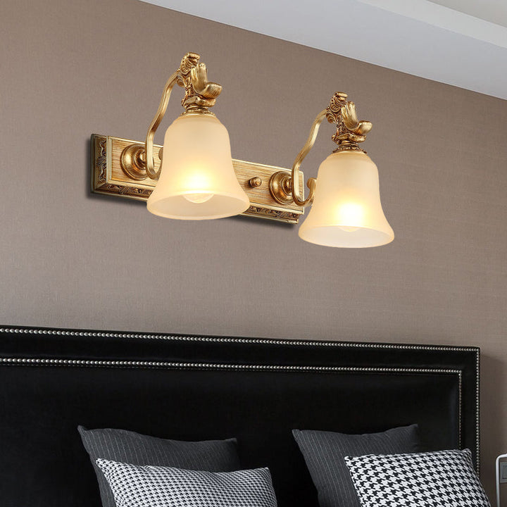 Skørter | White frosted Glass Bell Wall mounted Lamp Traditional 1/2/3 Heads Bathroom Vanity Lighting Fixture in Brass