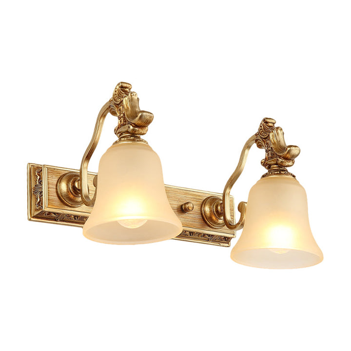 Skørter | White frosted Glass Bell Wall mounted Lamp Traditional 1/2/3 Heads Bathroom Vanity Lighting Fixture in Brass