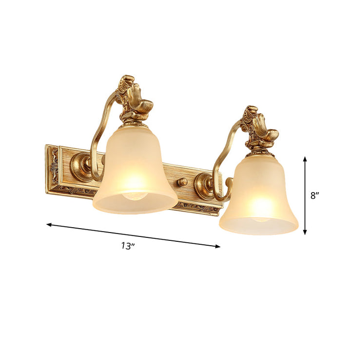 Skørter | White frosted Glass Bell Wall mounted Lamp Traditional 1/2/3 Heads Bathroom Vanity Lighting Fixture in Brass