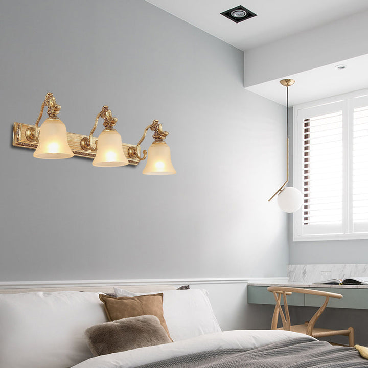 Skørter | White frosted Glass Bell Wall mounted Lamp Traditional 1/2/3 Heads Bathroom Vanity Lighting Fixture in Brass