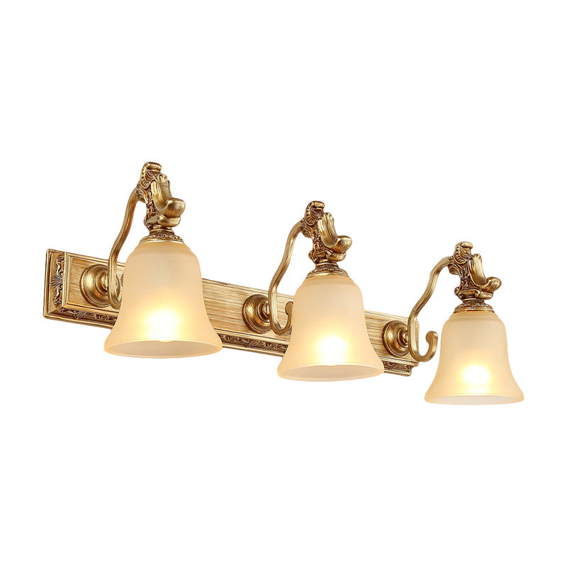 Skørter | White frosted Glass Bell Wall mounted Lamp Traditional 1/2/3 Heads Bathroom Vanity Lighting Fixture in Brass