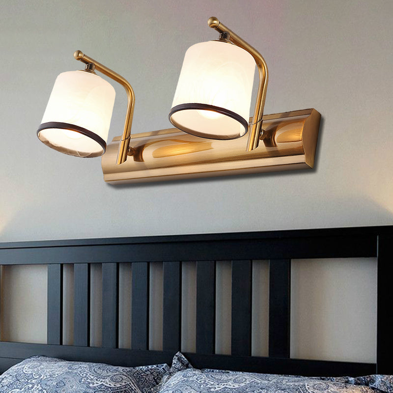 Skørter | 2/3 Lamps Cylinder Wall Mounted Lighting Vintage Gold Finish Opal Blown Glass Wall Lighting