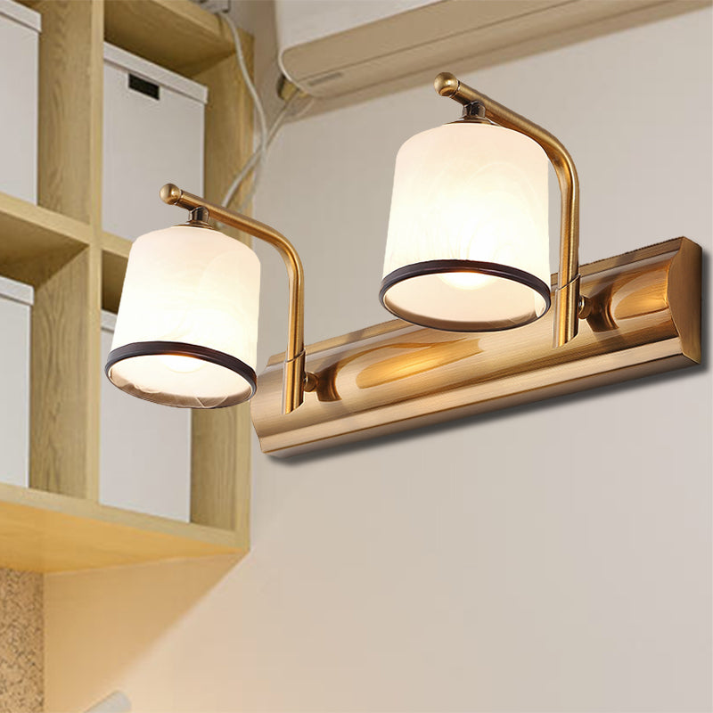 Skørter | 2/3 Lamps Cylinder Wall Mounted Lighting Vintage Gold Finish Opal Blown Glass Wall Lighting