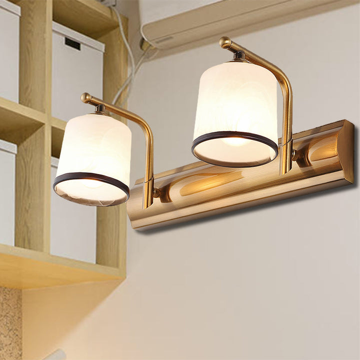 Skørter | 2/3 Lamps Cylinder Wall Mounted Lighting Vintage Gold Finish Opal Blown Glass Wall Lighting