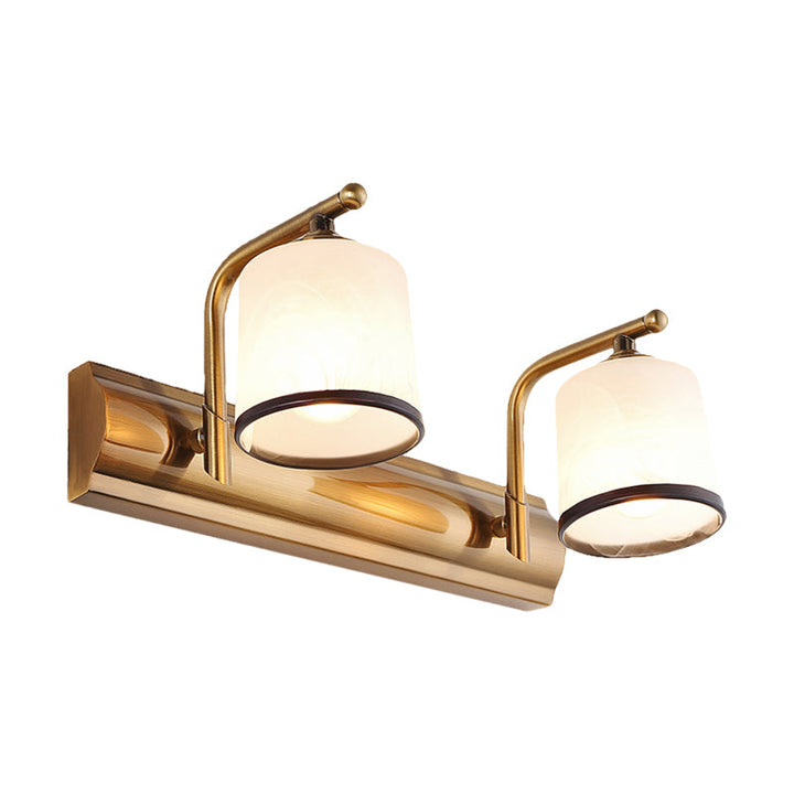 Skørter | 2/3 Lamps Cylinder Wall Mounted Lighting Vintage Gold Finish Opal Blown Glass Wall Lighting