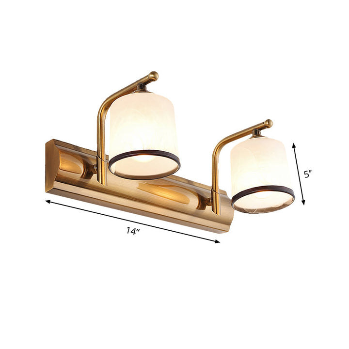 Skørter | 2/3 Lamps Cylinder Wall Mounted Lighting Vintage Gold Finish Opal Blown Glass Wall Lighting