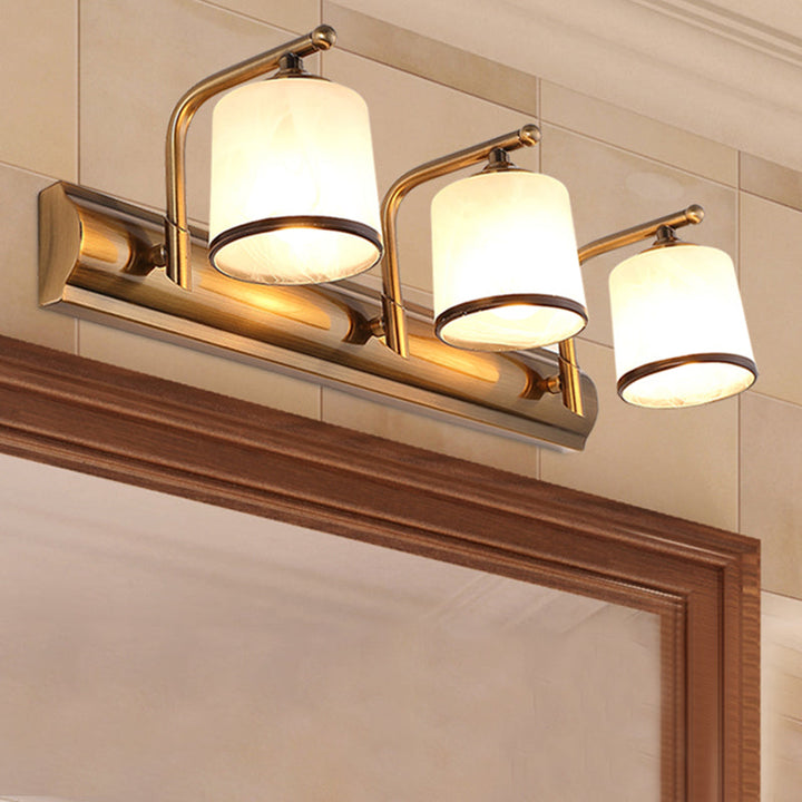 Skørter | 2/3 Lamps Cylinder Wall Mounted Lighting Vintage Gold Finish Opal Blown Glass Wall Lighting