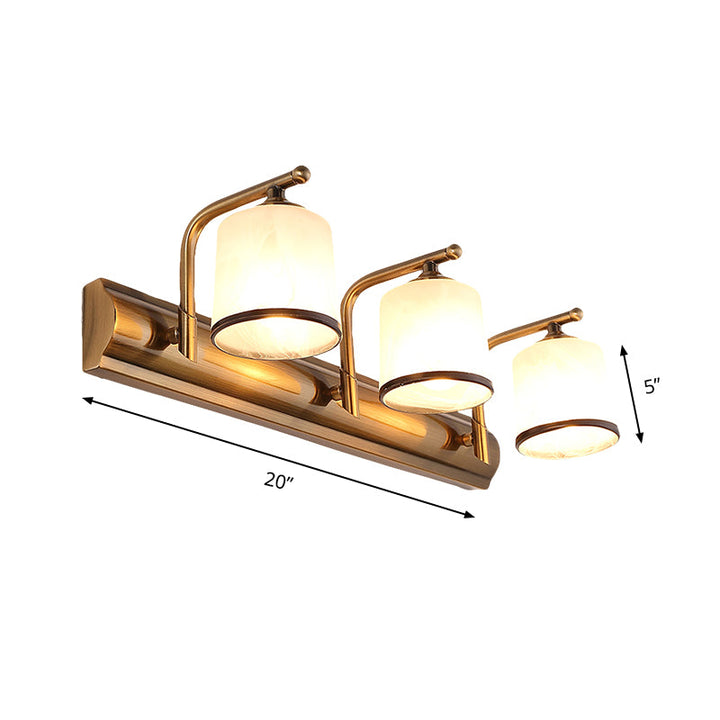 Skørter | 2/3 Lamps Cylinder Wall Mounted Lighting Vintage Gold Finish Opal Blown Glass Wall Lighting