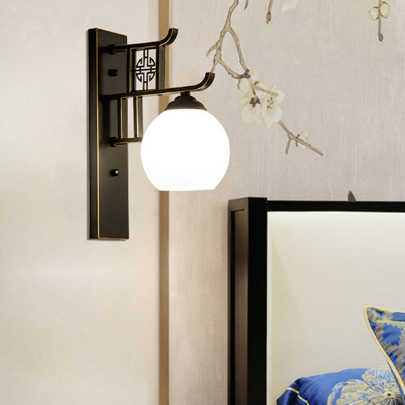 Skørter | Spherical Company Sconces Light Fixture Classic Opal Glass 1 Light Black Wall Mounted Lamp