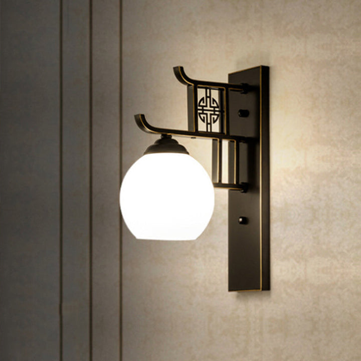 Skørter | Spherical Company Sconces Light Fixture Classic Opal Glass 1 Light Black Wall Mounted Lamp