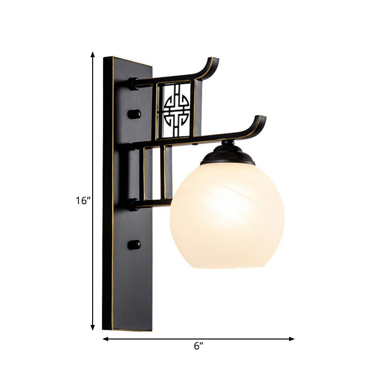 Skørter | Spherical Company Sconces Light Fixture Classic Opal Glass 1 Light Black Wall Mounted Lamp