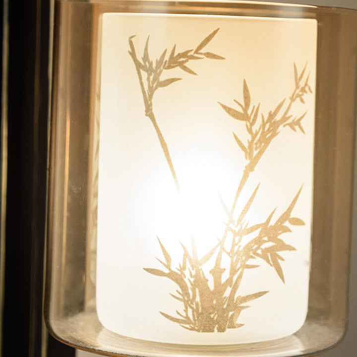 Skørter | Black cylinder front wall lamp in traditional style with amber glass 1 light living room wall lamp with metal back plate
