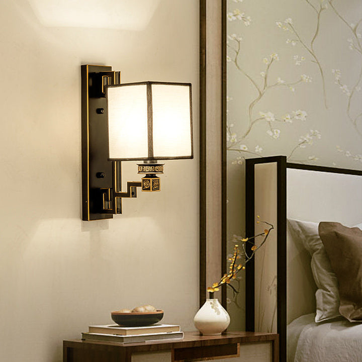 Skørter | 1 Light Fabric Wall Lighting Idea Traditional Style White Rectangular Living Room Wall Lamp
