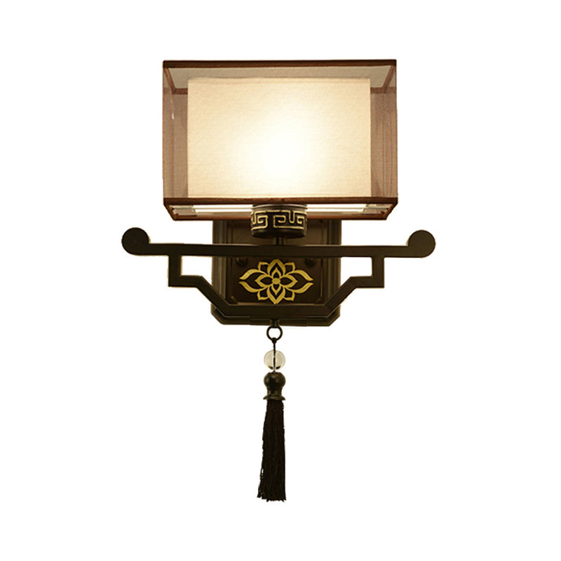 Skørter | Black 1 Light Wall Mount Light Traditional Fabric Rectangle Wall Lamp with Metal Back Plate