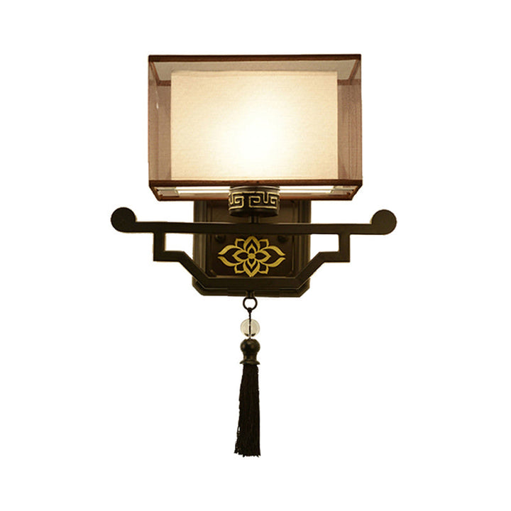 Skørter | Black 1 Light Wall Mount Light Traditional Fabric Rectangle Wall Lamp with Metal Back Plate
