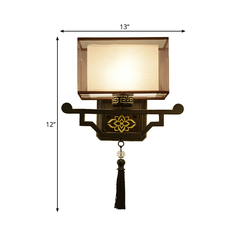 Skørter | Black 1 Light Wall Mount Light Traditional Fabric Rectangle Wall Lamp with Metal Back Plate