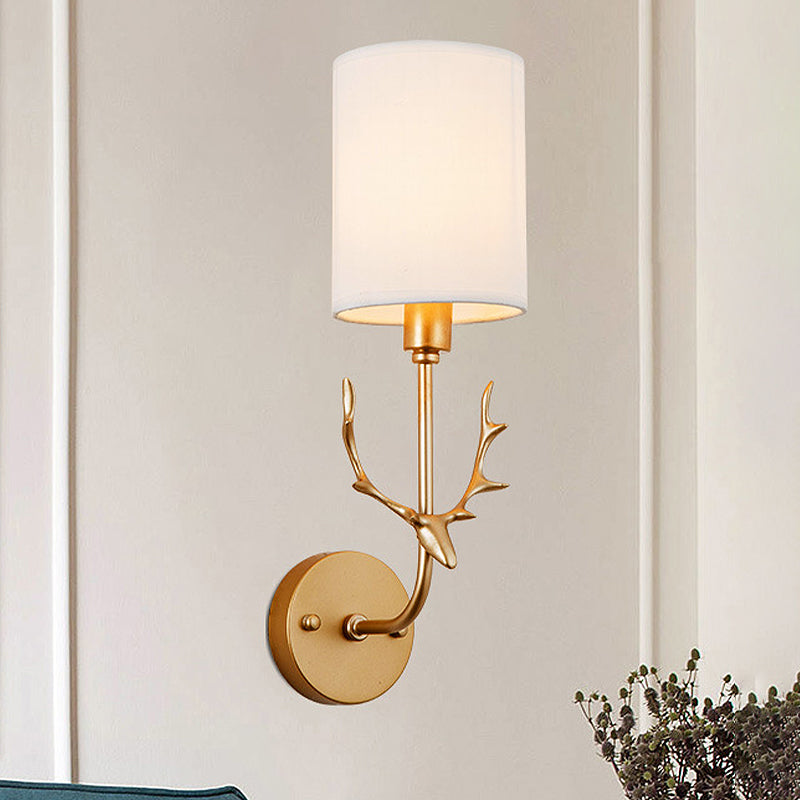 Skørter | Cylinder Living Room Wall Lighting Country Fabric Shade 1 Head Black/Brass Wall Lamp Fixture