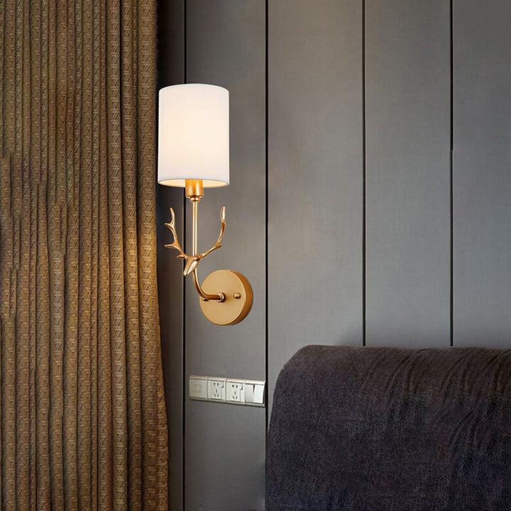 Skørter | Cylinder Living Room Wall Lighting Country Fabric Shade 1 Head Black/Brass Wall Lamp Fixture