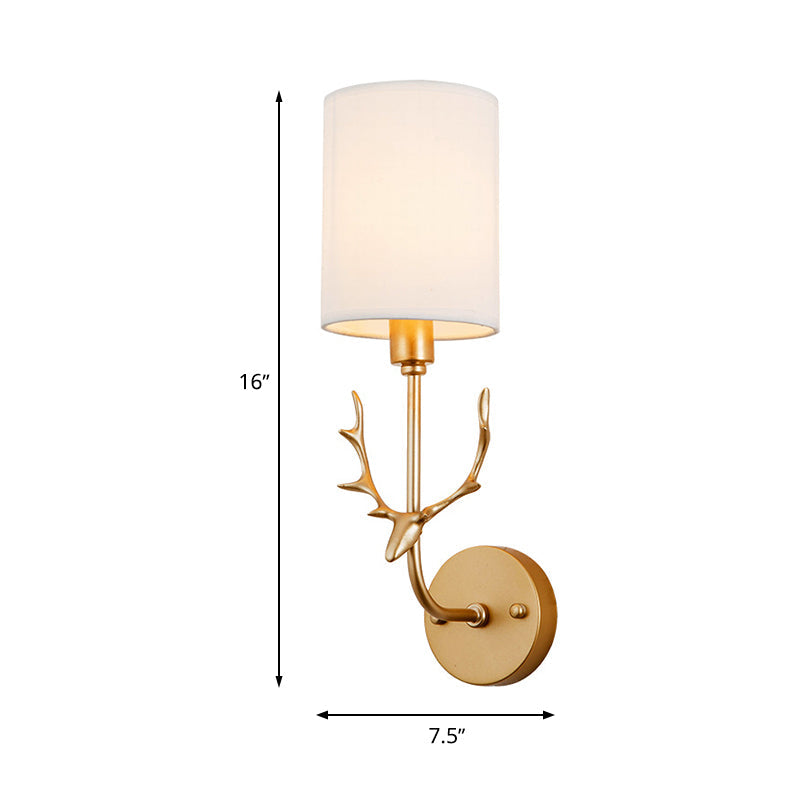 Skørter | Cylinder Living Room Wall Lighting Country Fabric Shade 1 Head Black/Brass Wall Lamp Fixture