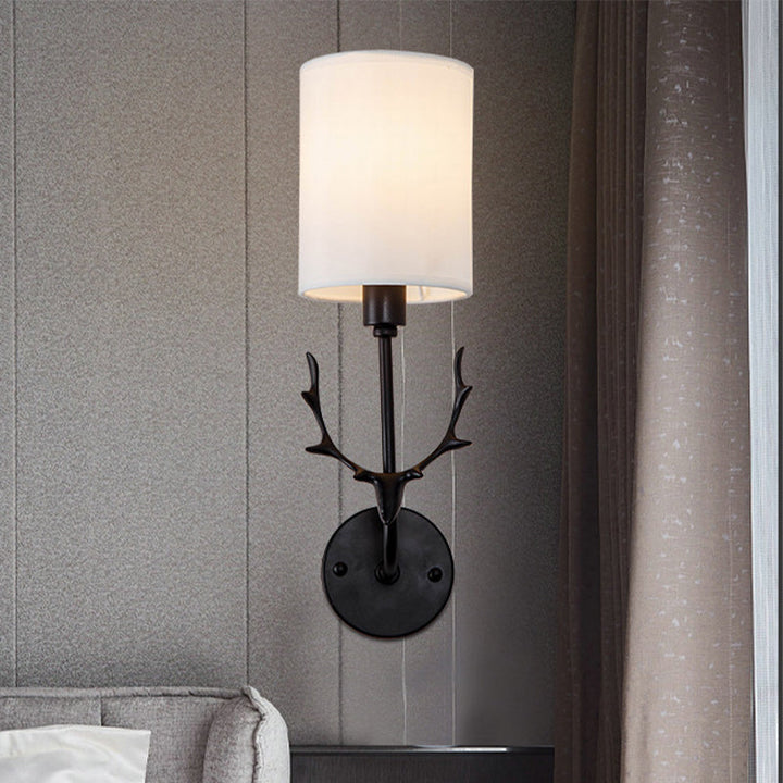 Skørter | Cylinder Living Room Wall Lighting Country Fabric Shade 1 Head Black/Brass Wall Lamp Fixture