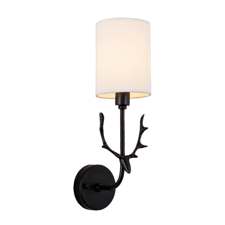 Skørter | Cylinder Living Room Wall Lighting Country Fabric Shade 1 Head Black/Brass Wall Lamp Fixture