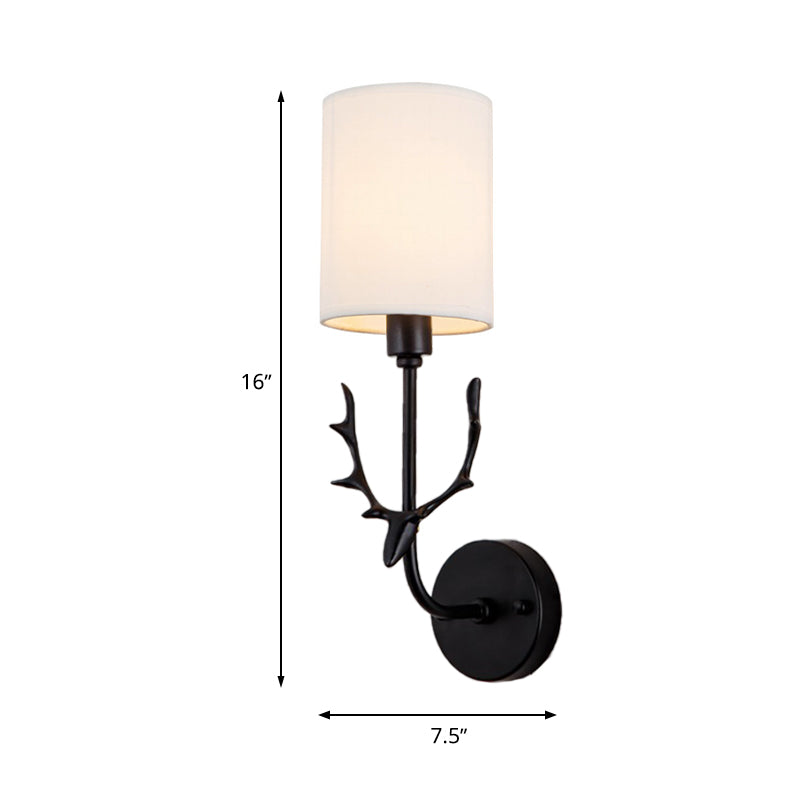 Skørter | Cylinder Living Room Wall Lighting Country Fabric Shade 1 Head Black/Brass Wall Lamp Fixture
