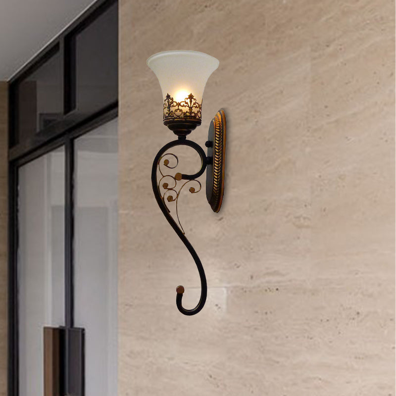 Skørter | Black and Gold 1 Head Wall Mounted Lamp Country Metal Curved Arm Wall Light Fixture