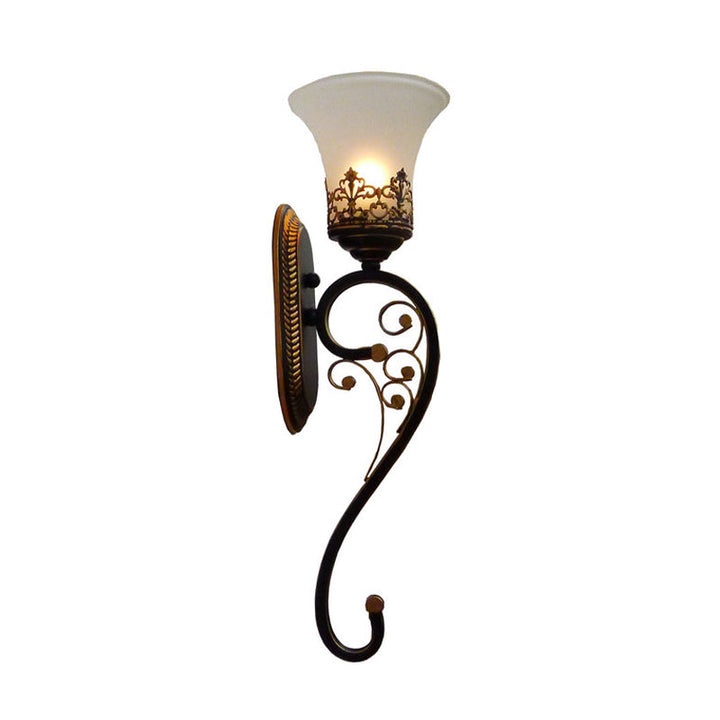 Skørter | Black and Gold 1 Head Wall Mounted Lamp Country Metal Curved Arm Wall Light Fixture