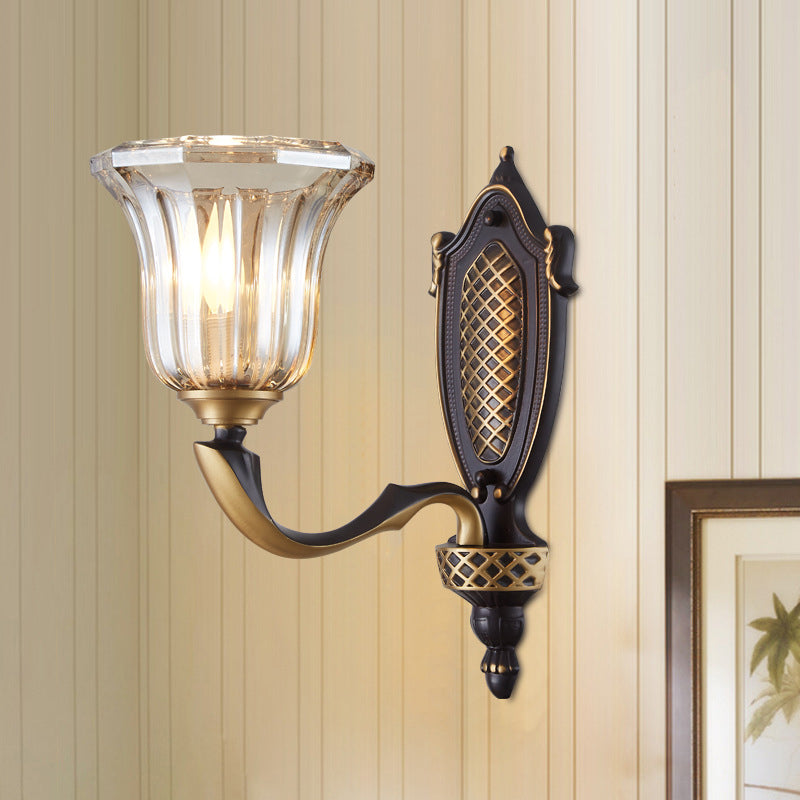 Skørter | Flared Wall Lamp for the Living Room Retro Clear Glass Shade 1/2 Lamps Brass Wall Lighting with Curved Arm