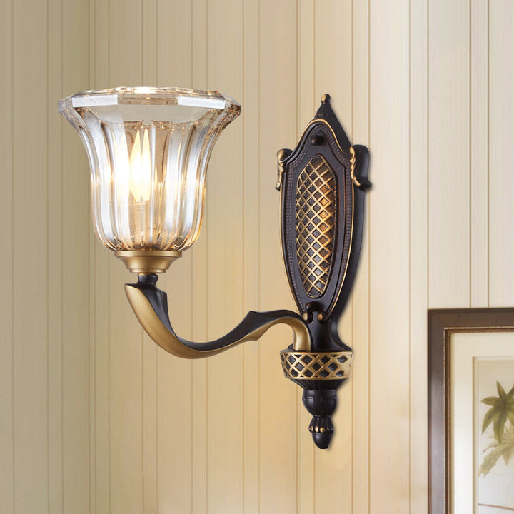 Skørter | Flared Wall Lamp for the Living Room Retro Clear Glass Shade 1/2 Lamps Brass Wall Lighting with Curved Arm