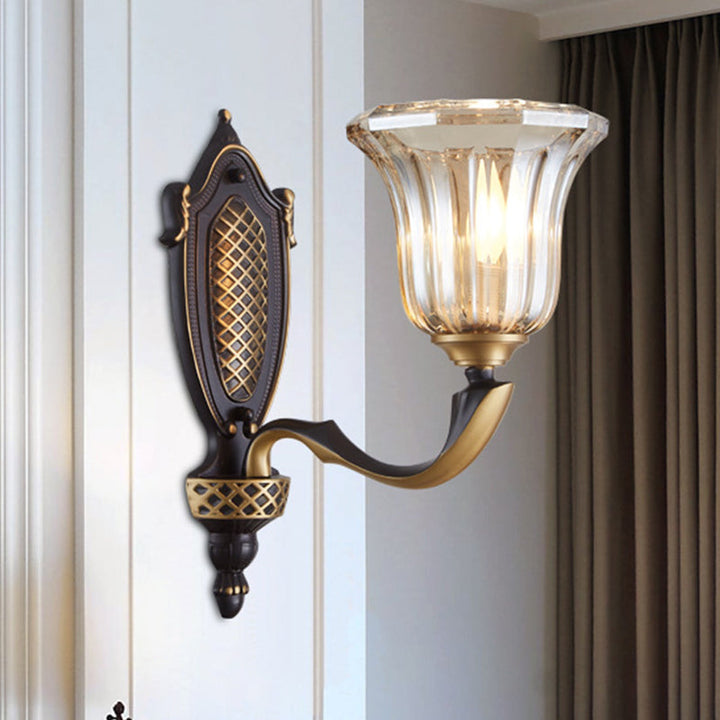 Skørter | Flared Wall Lamp for the Living Room Retro Clear Glass Shade 1/2 Lamps Brass Wall Lighting with Curved Arm