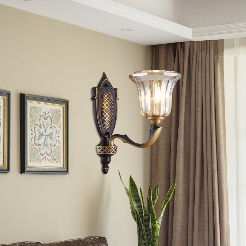 Skørter | Flared Wall Lamp for the Living Room Retro Clear Glass Shade 1/2 Lamps Brass Wall Lighting with Curved Arm