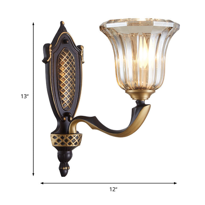 Skørter | Flared Wall Lamp for the Living Room Retro Clear Glass Shade 1/2 Lamps Brass Wall Lighting with Curved Arm