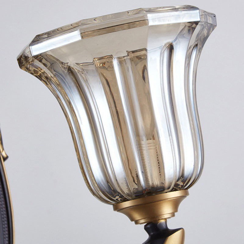 Skørter | Flared Wall Lamp for the Living Room Retro Clear Glass Shade 1/2 Lamps Brass Wall Lighting with Curved Arm
