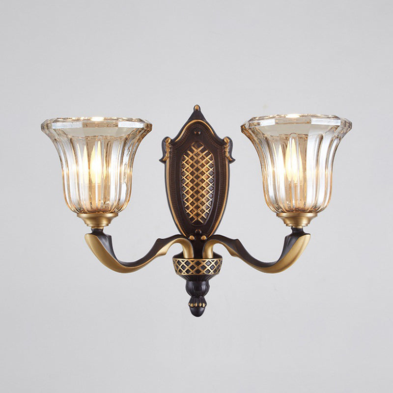 Skørter | Flared Wall Lamp for the Living Room Retro Clear Glass Shade 1/2 Lamps Brass Wall Lighting with Curved Arm