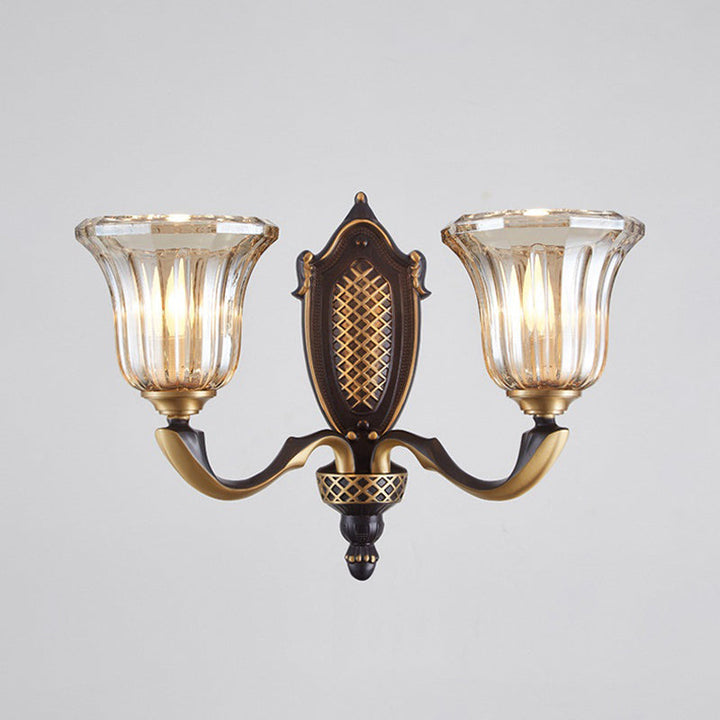 Skørter | Flared Wall Lamp for the Living Room Retro Clear Glass Shade 1/2 Lamps Brass Wall Lighting with Curved Arm