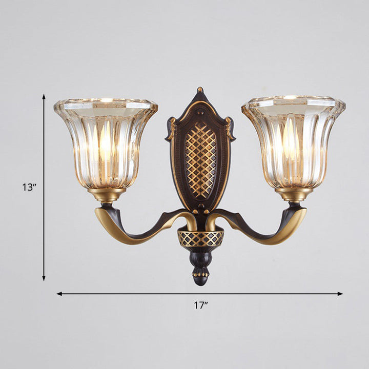 Skørter | Flared Wall Lamp for the Living Room Retro Clear Glass Shade 1/2 Lamps Brass Wall Lighting with Curved Arm