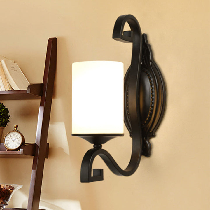 Skørter | Opal Glass Black Wall Lighting Cylinder 1 Head Minimalism Wall Lamp Fixture for Bedroom
