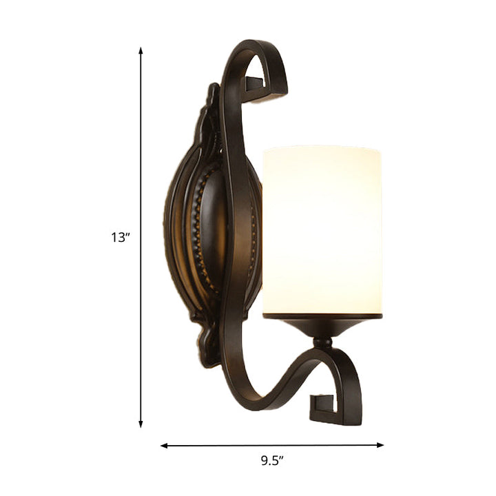 Skørter | Opal Glass Black Wall Lighting Cylinder 1 Head Minimalism Wall Lamp Fixture for Bedroom