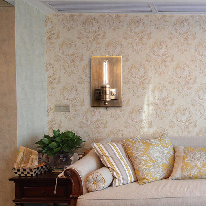 Skørter | 1/2 Heads Bare Bulb Wall Light Vintage Bronze Metal Wall Mount Lamp Fixture with Rectangular Back Plate