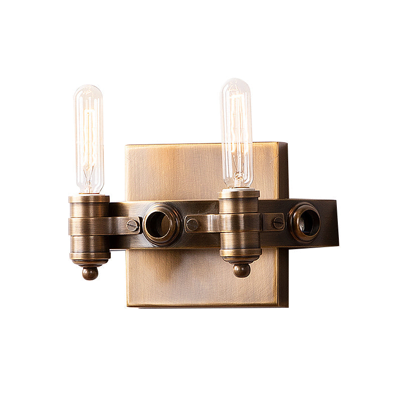 Skørter | 1/2 Heads Bare Bulb Wall Light Vintage Bronze Metal Wall Mount Lamp Fixture with Rectangular Back Plate