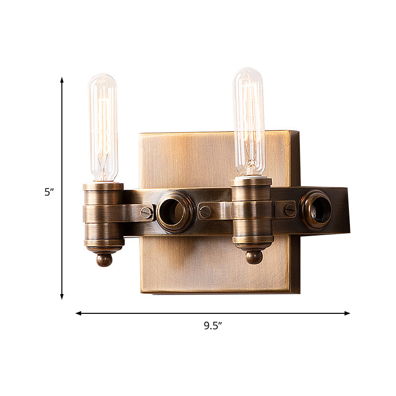Skørter | 1/2 Heads Bare Bulb Wall Light Vintage Bronze Metal Wall Mount Lamp Fixture with Rectangular Back Plate