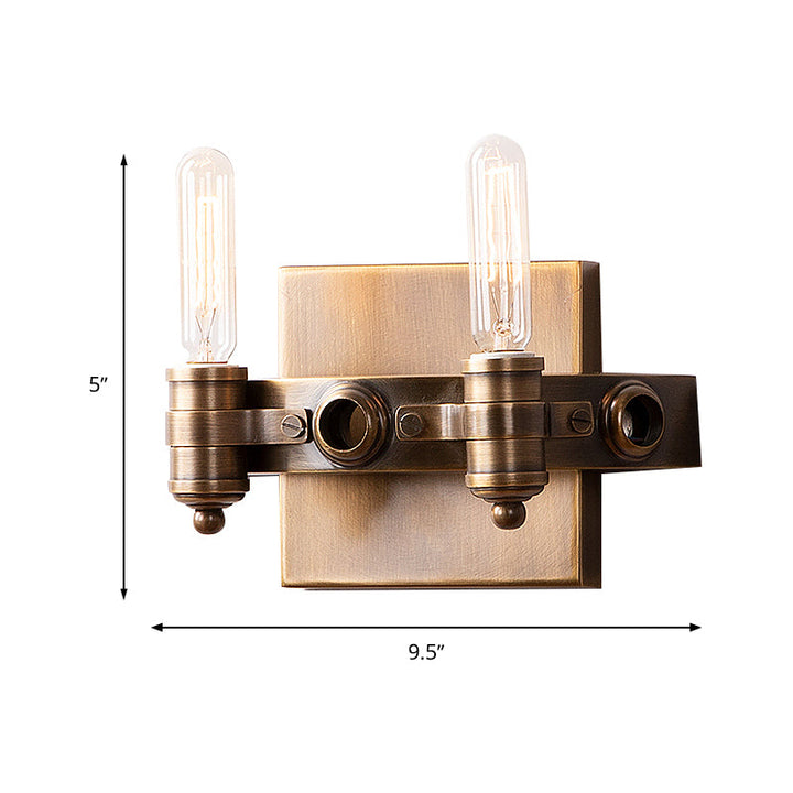 Skørter | 1/2 Heads Bare Bulb Wall Light Vintage Bronze Metal Wall Mount Lamp Fixture with Rectangular Back Plate