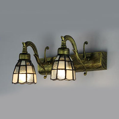 Lisslune | Dome RVS Glass Vanity Lamp Tiffany Style 2 Lights Brass/Copper/Antique Brass Wall Lamp with Square/Asian Blue Pattern