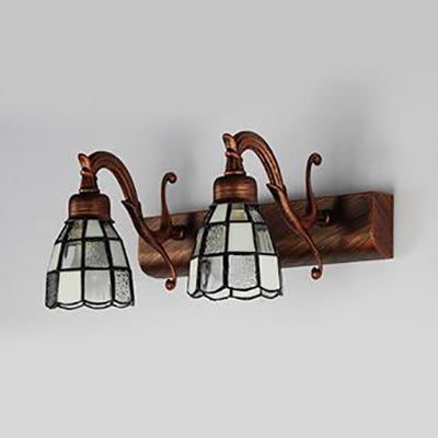 Lisslune | Dome RVS Glass Vanity Lamp Tiffany Style 2 Lights Brass/Copper/Antique Brass Wall Lamp with Square/Asian Blue Pattern