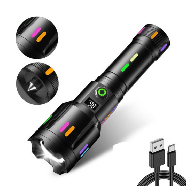 Lisslune | LED Flashlight With Power Display – Rechargeable High-Performance Flashlight With Glass Breaker & USB-C