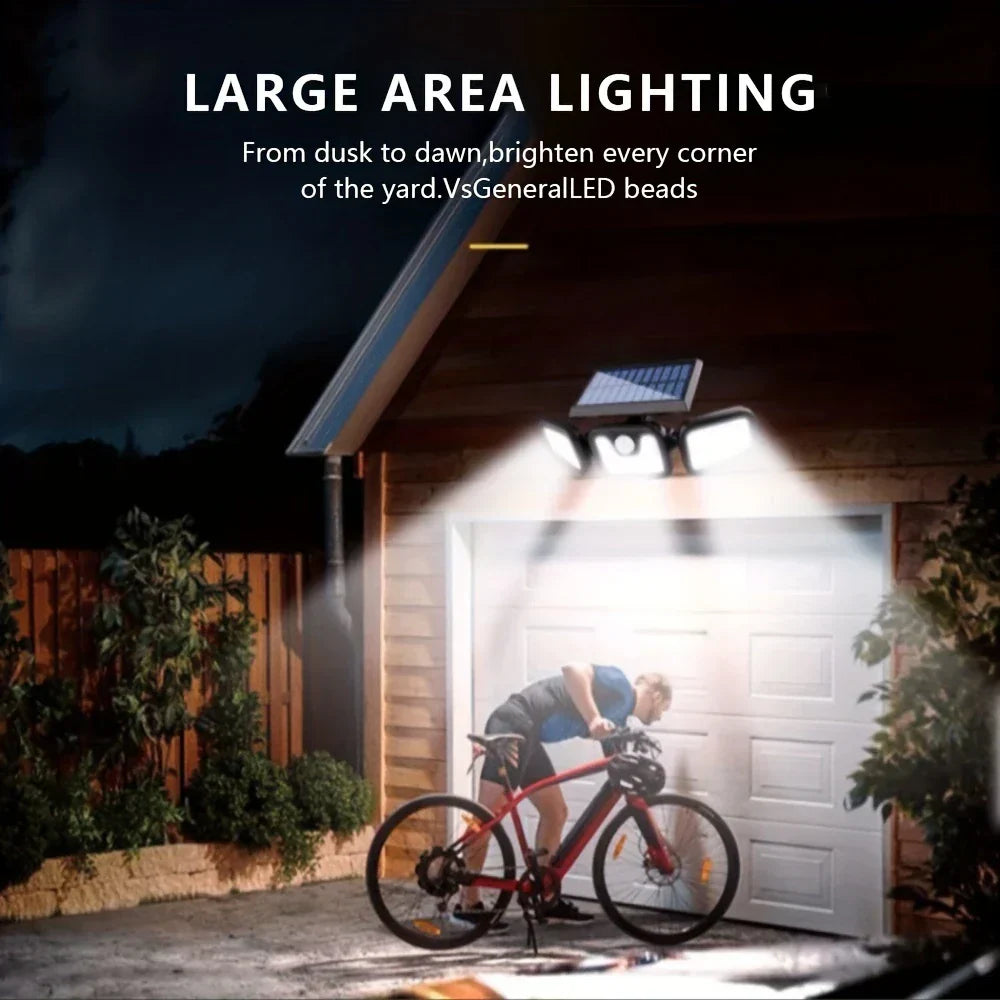 Lisslune | Solar LED Floodlight with Motion Sensor – 3-Head Outdoor Security Lighting for Garden, Driveway & Garage