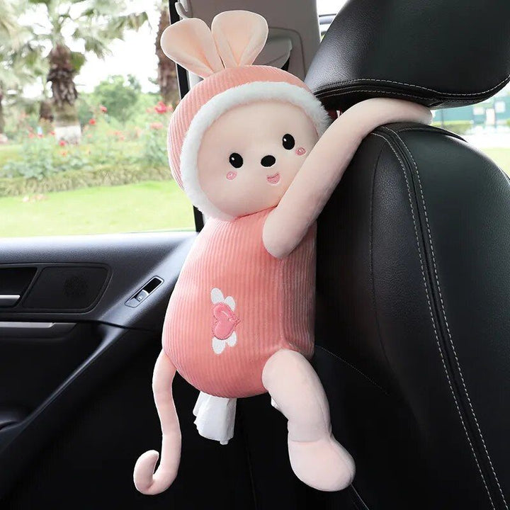 Lisslune | Cute Cartoon Car Tissue Box Creative Super Cute Rabbit Short Plush Tissue Box Holder for Car Armrest Box Car Seat Tissue Box